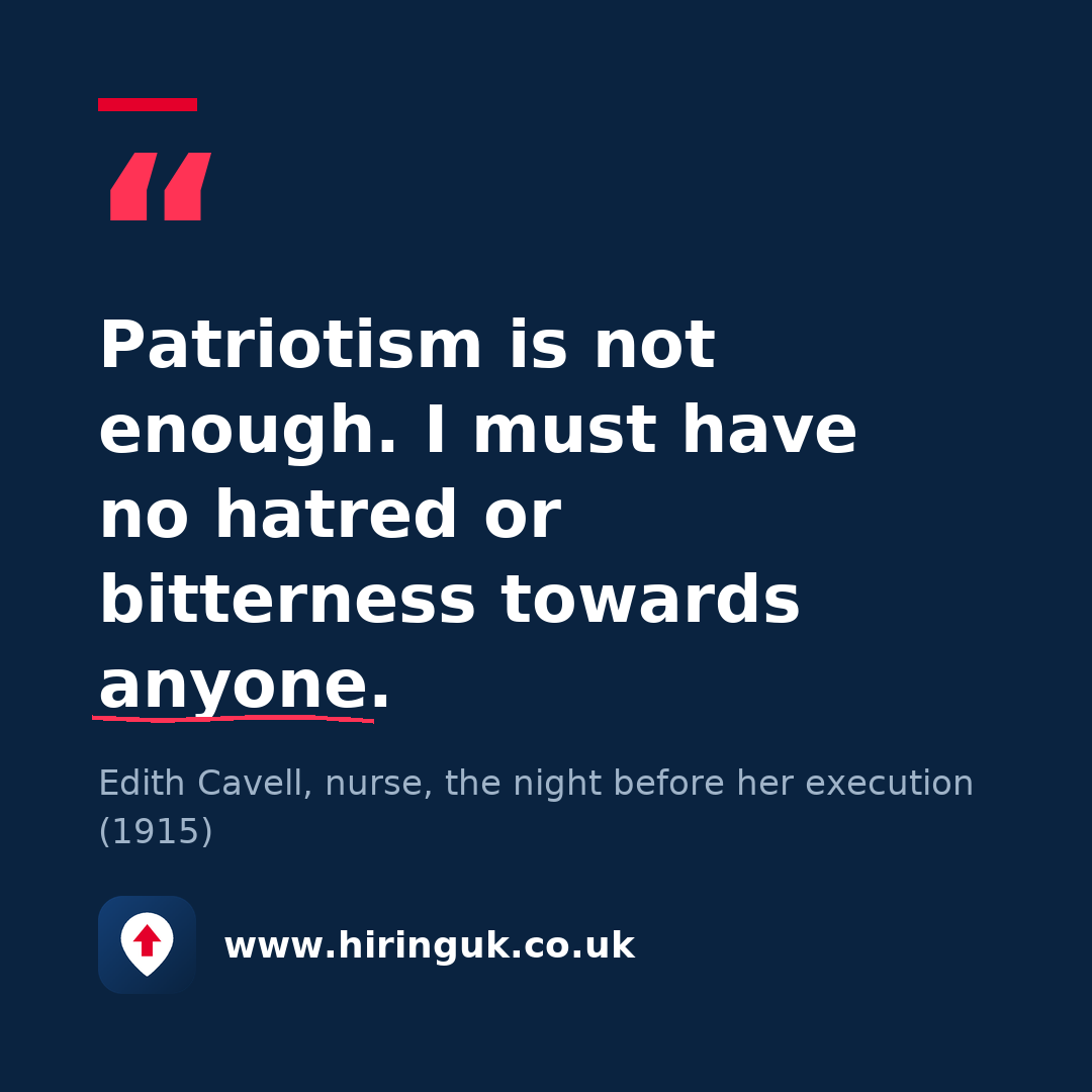 Quote card: Patriotism is not enough. I must have no hatred or bitterness towards anyone.