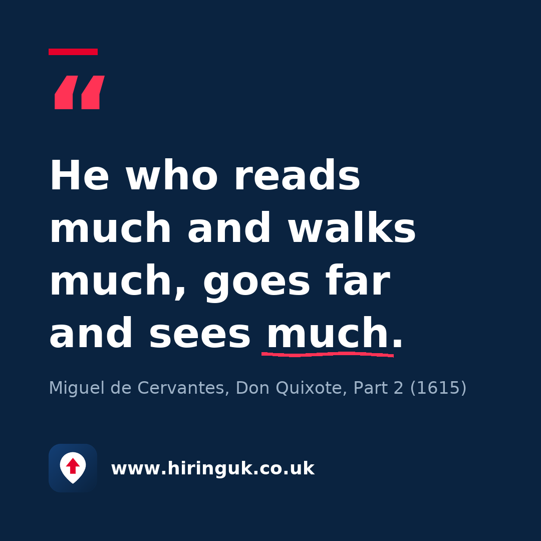 Quote card: He who reads much and walks much, goes far and sees much.