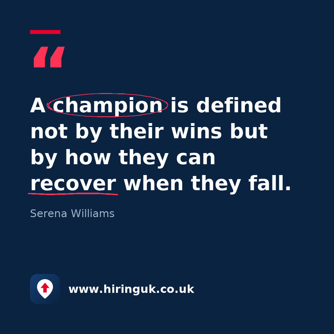 Quote card: A champion is defined not by their wins but by how they can recover when they fall.