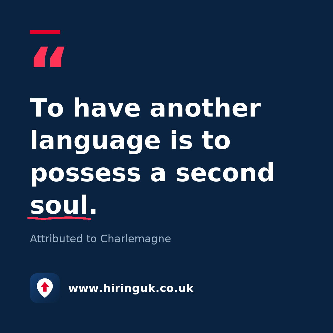 Quote card: To have another language is to possess a second soul.