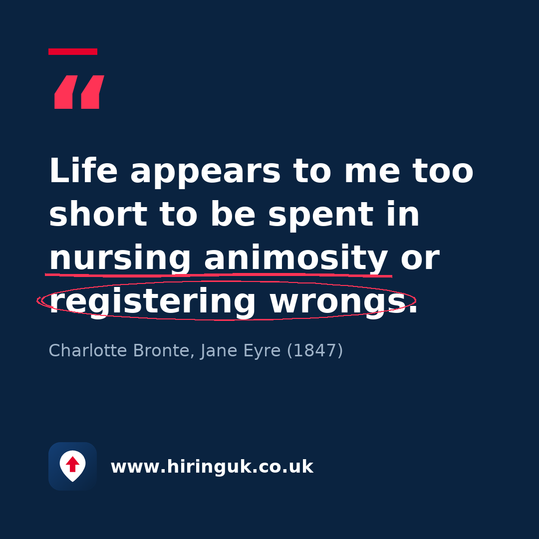 Quote card: Life appears to me too short to be spent in nursing animosity or registering wrongs.