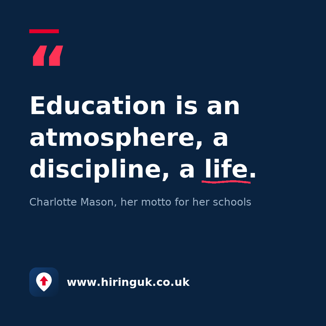 Quote card: Education is an atmosphere, a discipline, a life.