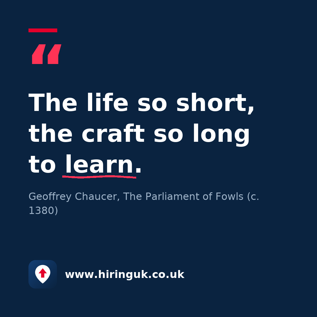 Quote card: The life so short, the craft so long to learn.
