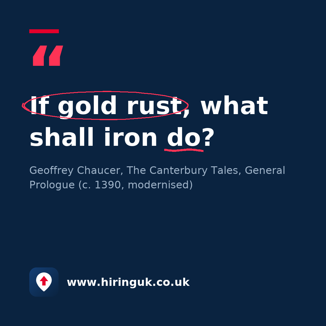 Quote card: If gold rust, what shall iron do?