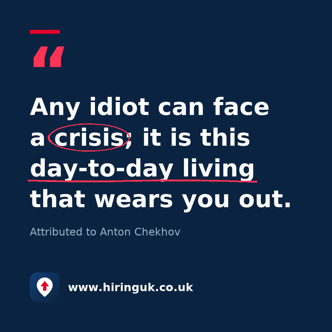Quote card: Any idiot can face a crisis; it is this day-to-day living that wears you out.