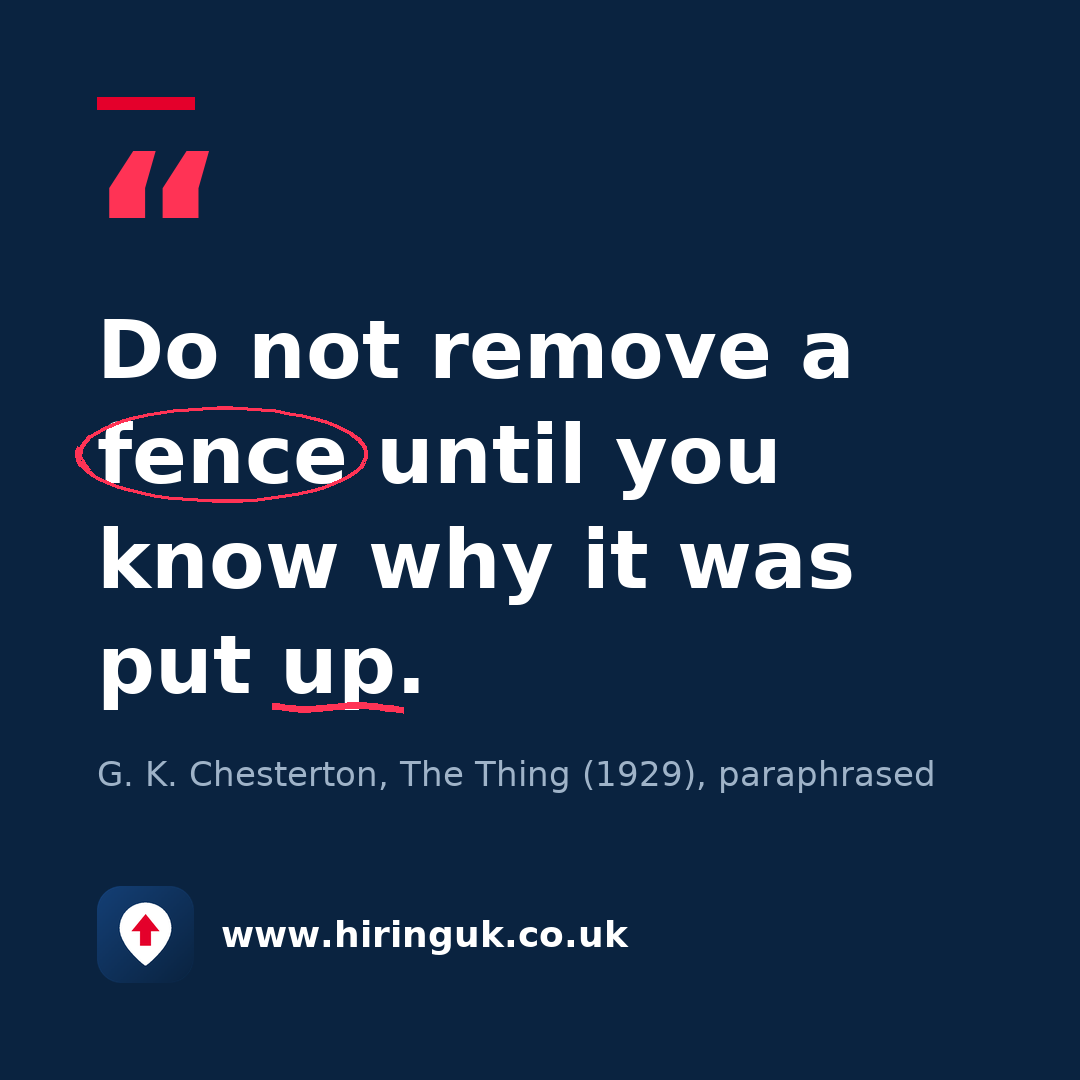 Quote card: Do not remove a fence until you know why it was put up.