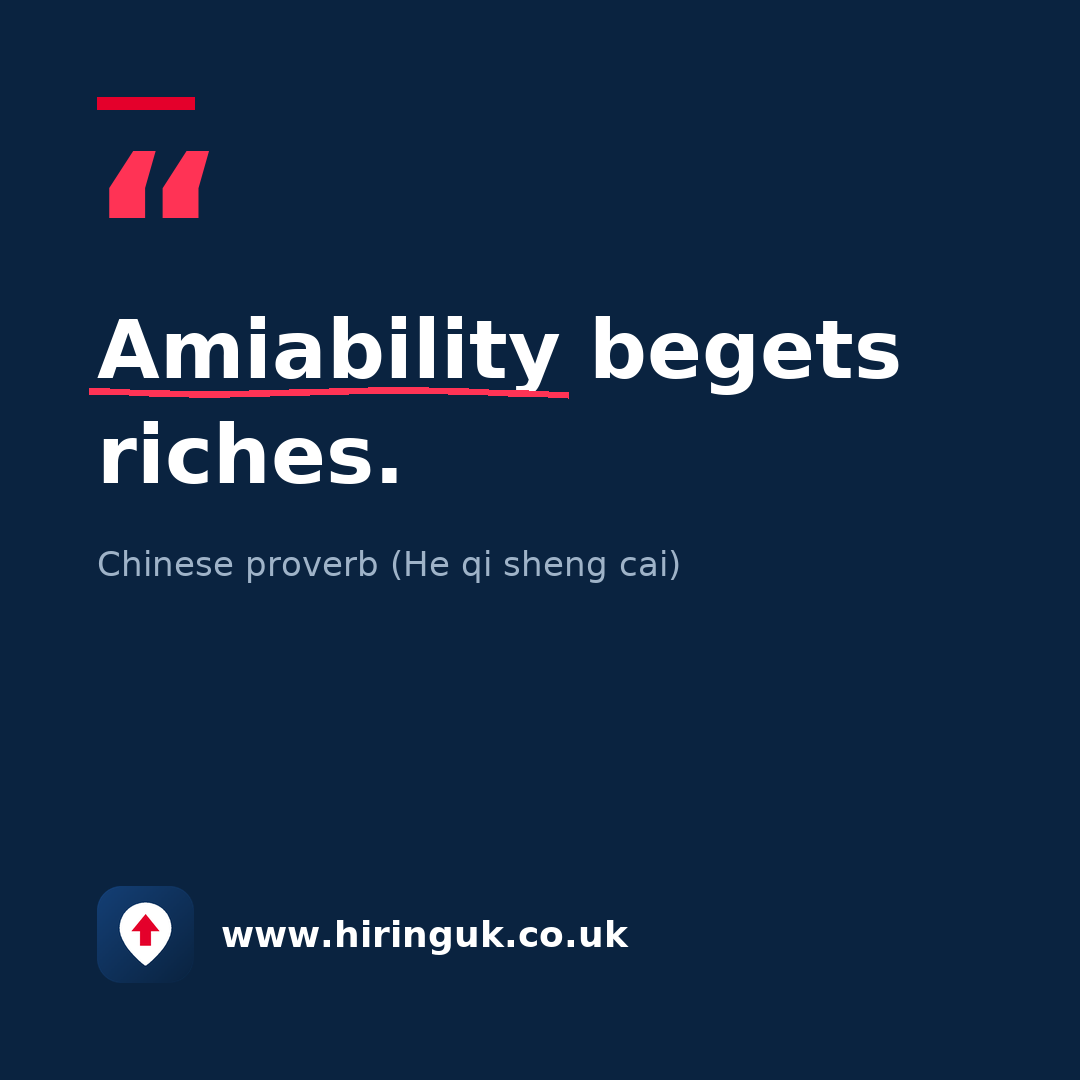 Quote card: Amiability begets riches.