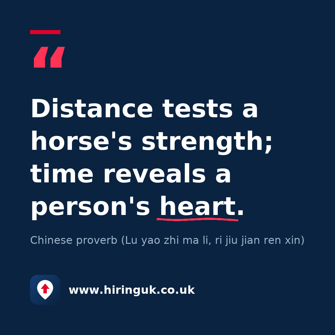 Quote card: Distance tests a horse's strength; time reveals a person's heart.