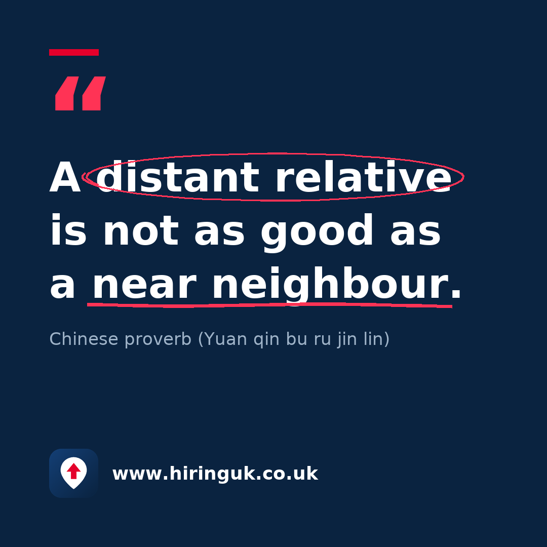 Quote card: A distant relative is not as good as a near neighbour.