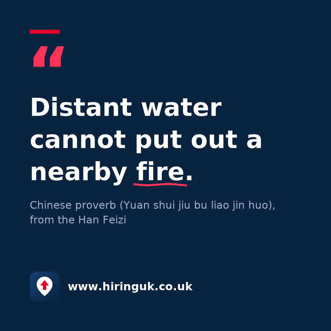 Quote card: Distant water cannot put out a nearby fire.