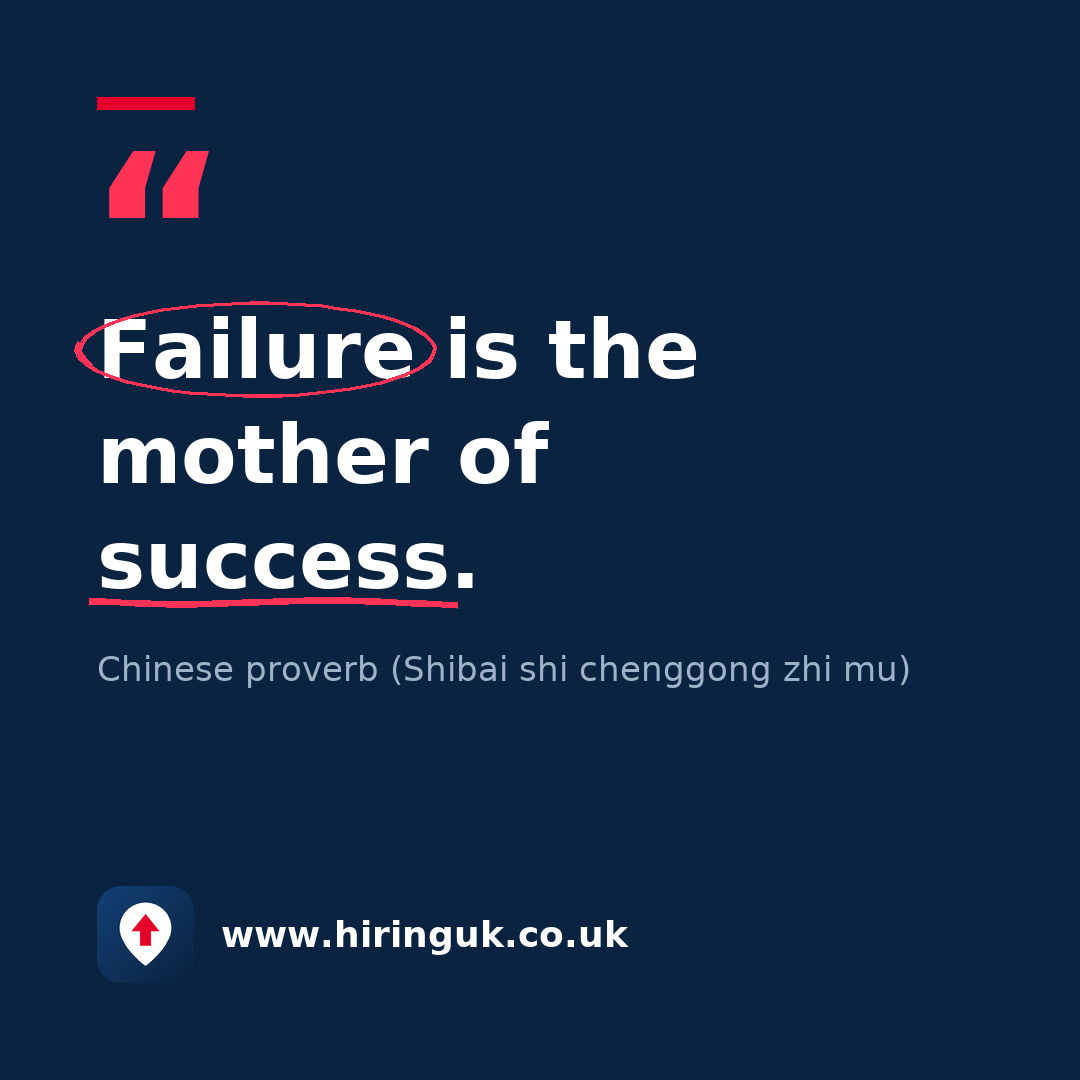 Quote card: Failure is the mother of success.