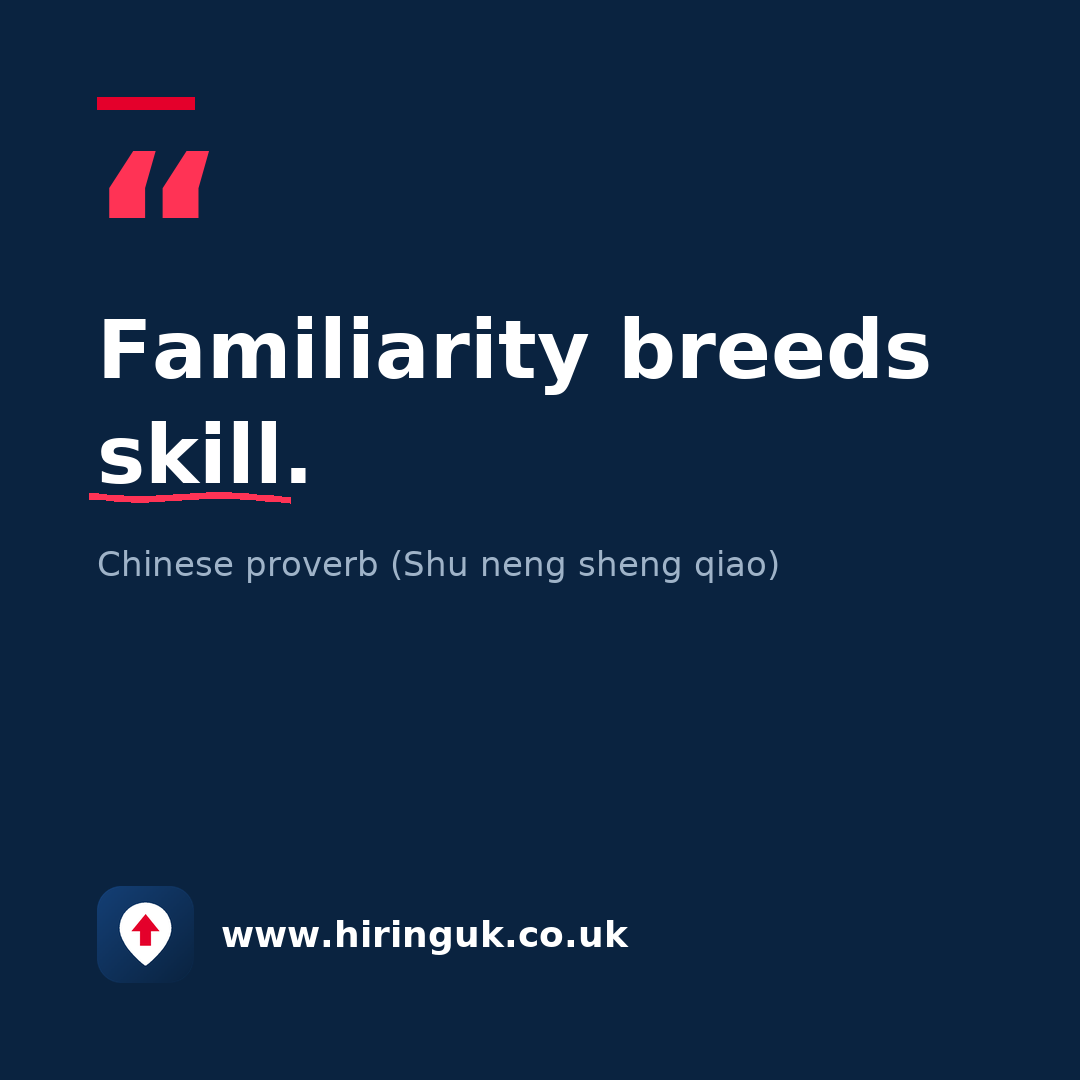 Quote card: Familiarity breeds skill.