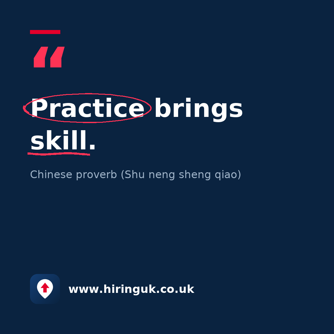 Quote card: Practice brings skill.