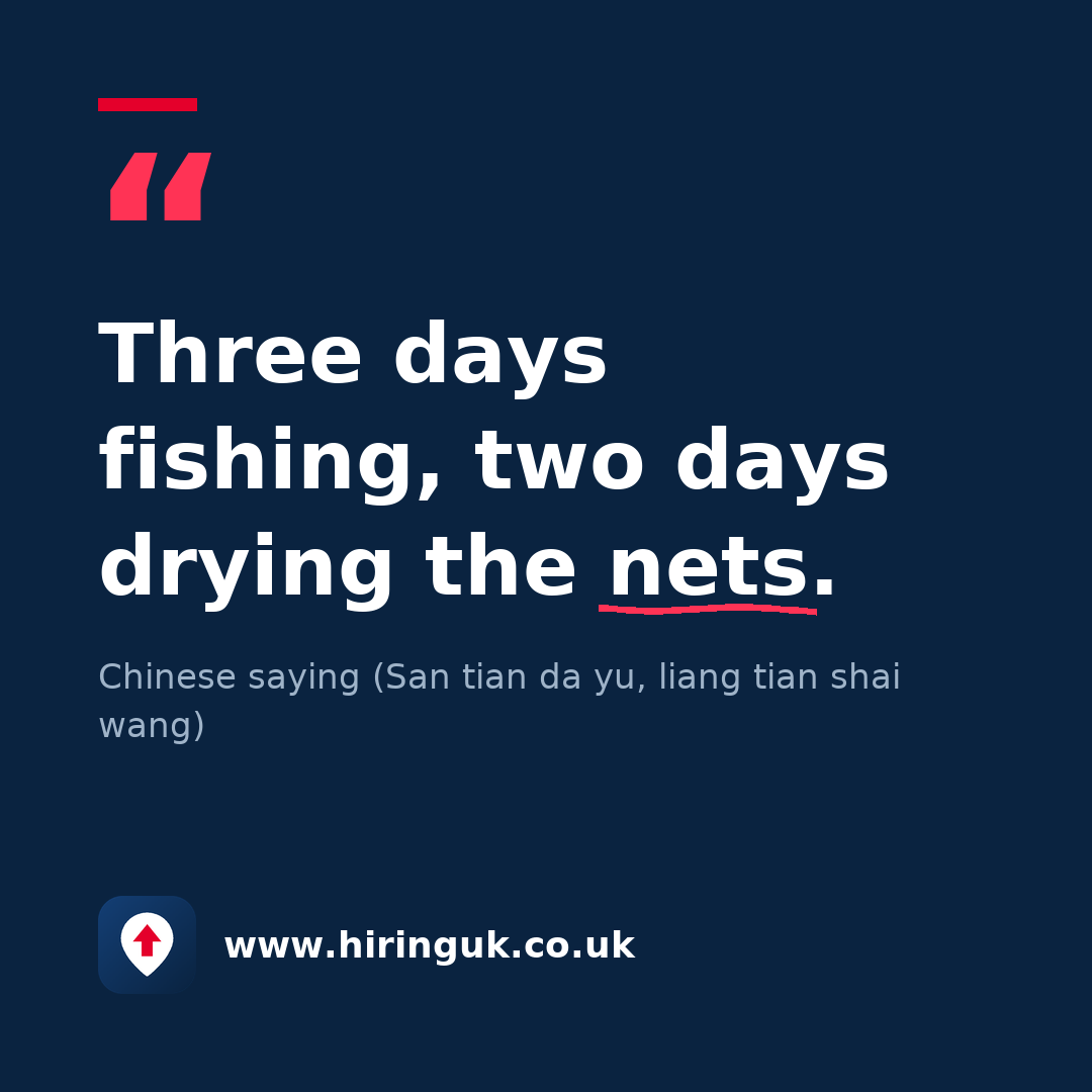 Quote card: Three days fishing, two days drying the nets.