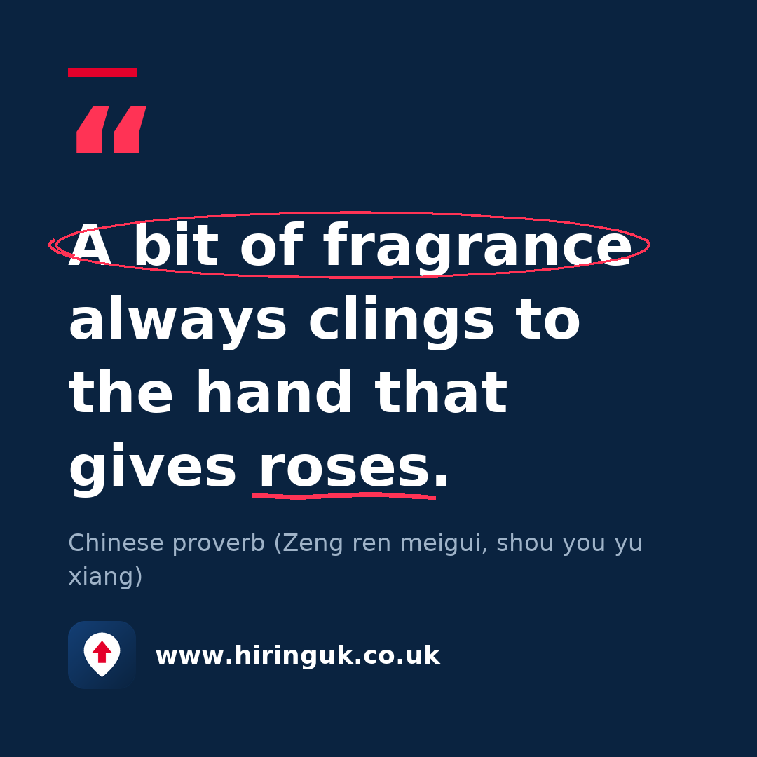 Quote card: A bit of fragrance always clings to the hand that gives roses.