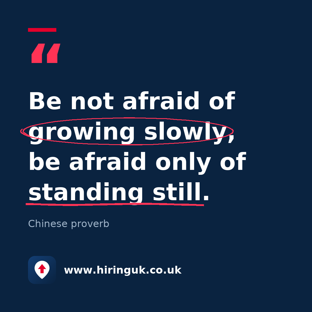 Quote card: Be not afraid of growing slowly, be afraid only of standing still.