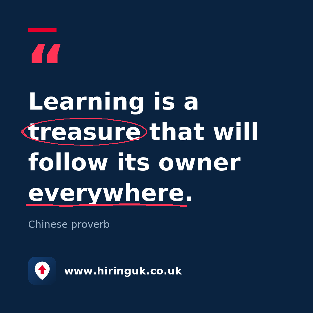 Quote card: Learning is a treasure that will follow its owner everywhere.
