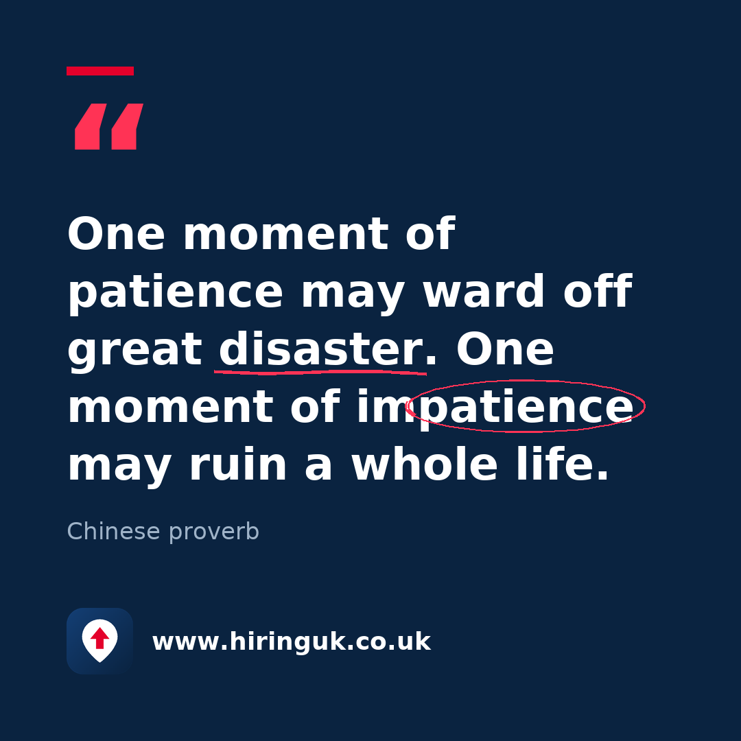Quote card: One moment of patience may ward off great disaster. One moment of impatience may ruin a whole life.