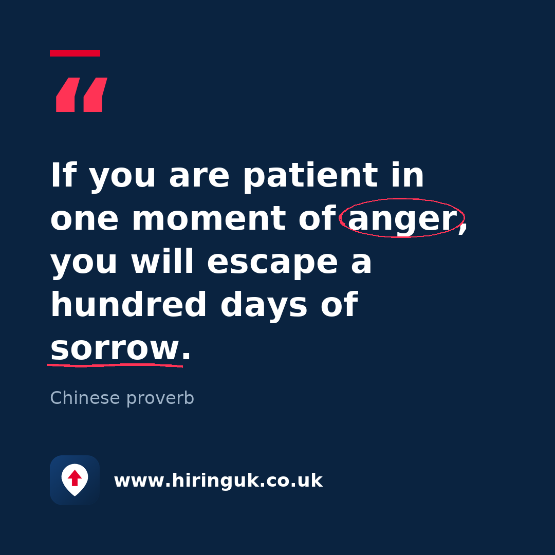 Quote card: If you are patient in one moment of anger, you will escape a hundred days of sorrow.