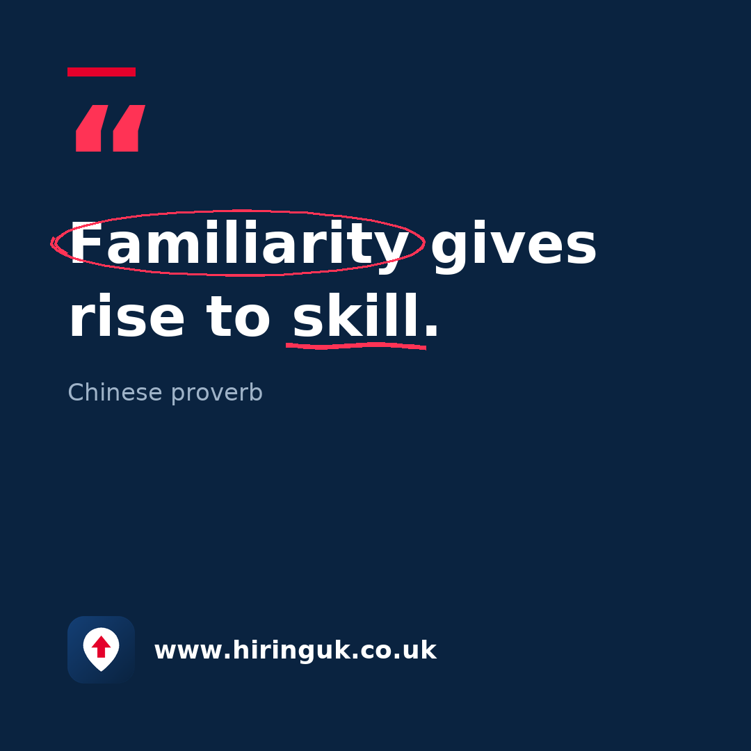 Quote card: Familiarity gives rise to skill.