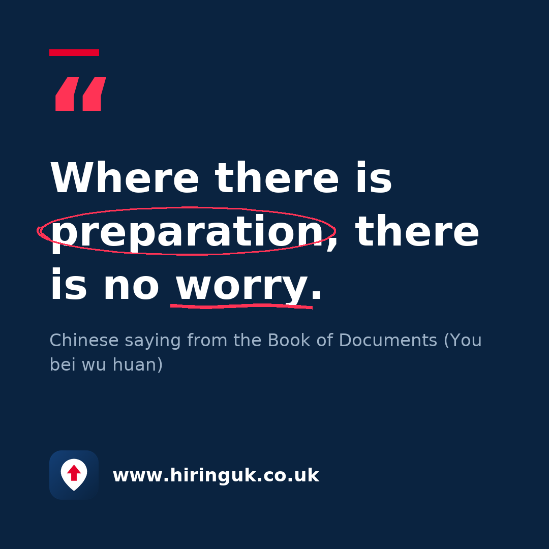 Quote card: Where there is preparation, there is no worry.