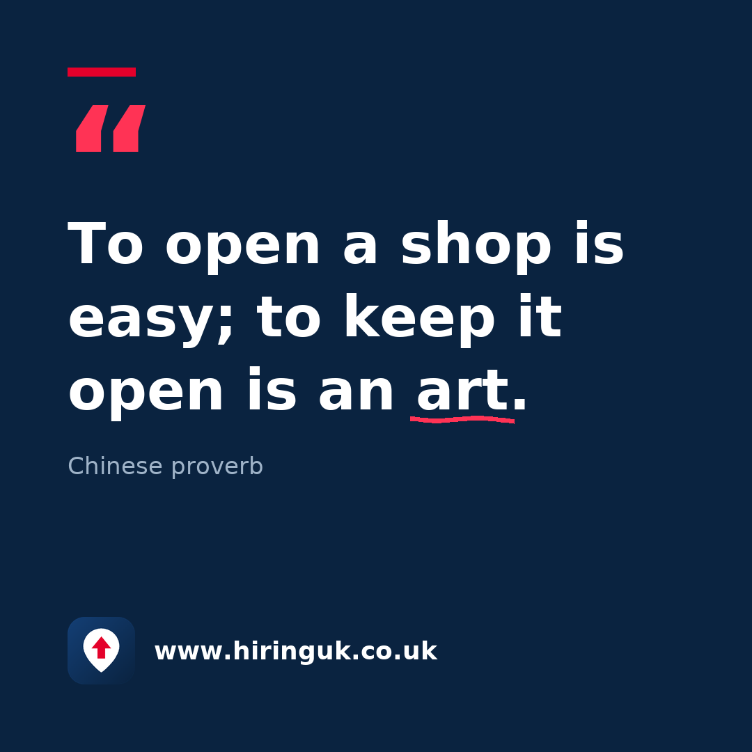 Quote card: To open a shop is easy; to keep it open is an art.