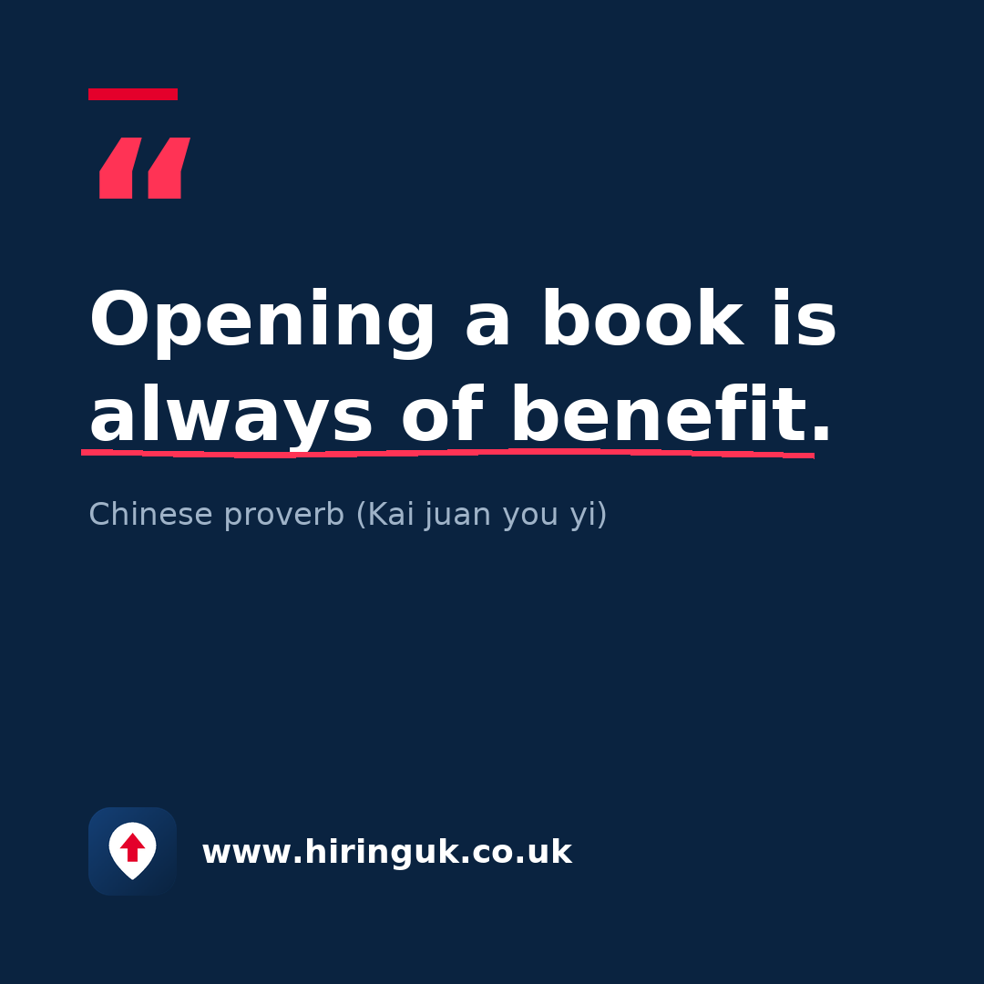 Quote card: Opening a book is always of benefit.