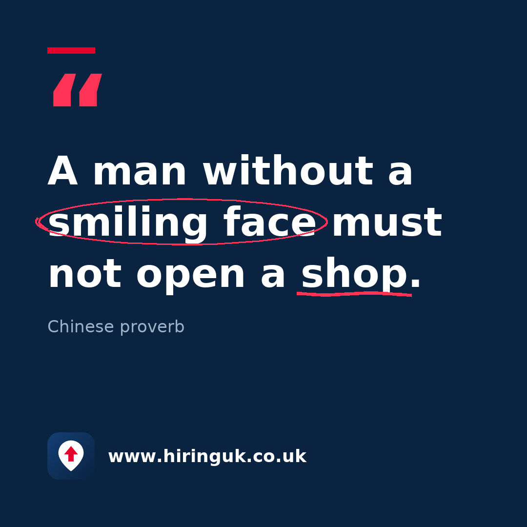 Quote card: A man without a smiling face must not open a shop.