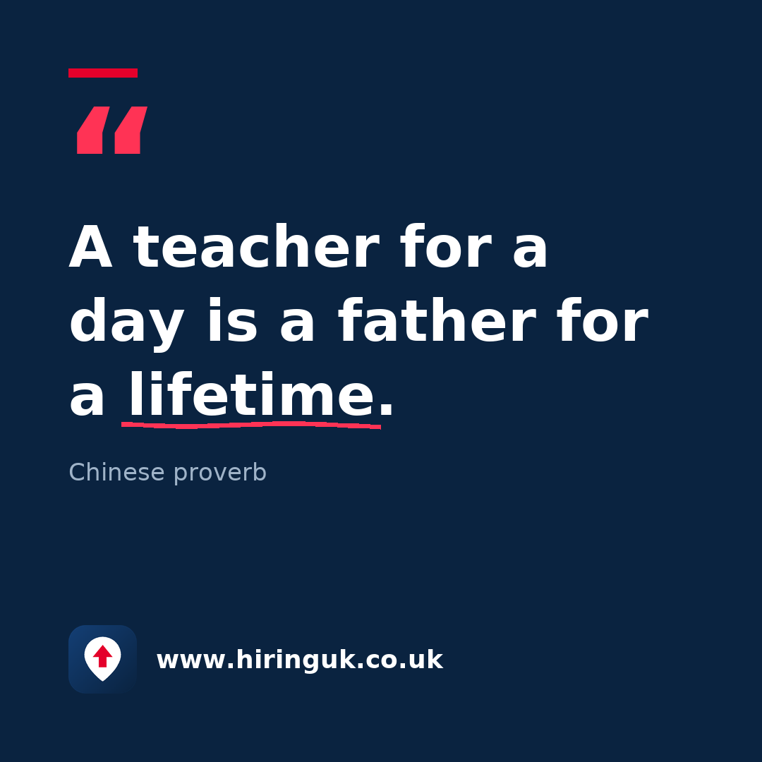 Quote card: A teacher for a day is a father for a lifetime.