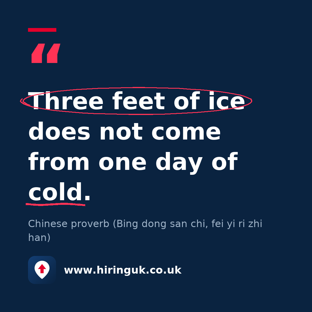 Quote card: Three feet of ice does not come from one day of cold.