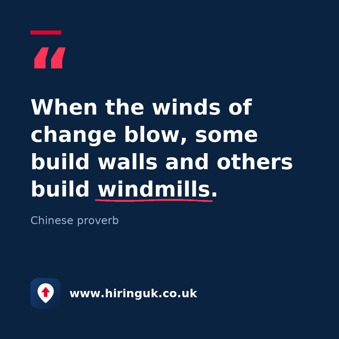 Quote card: When the winds of change blow, some build walls and others build windmills.