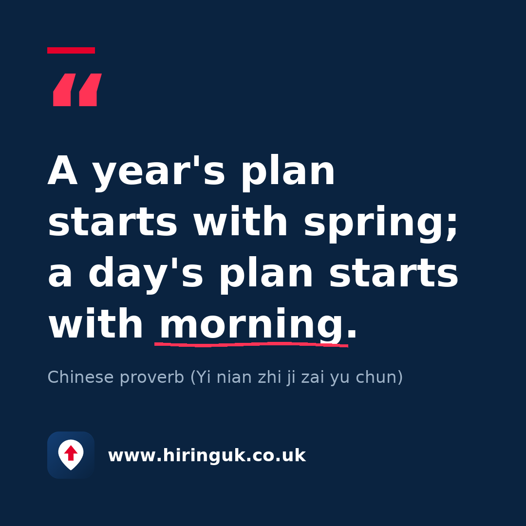 Quote card: A year's plan starts with spring; a day's plan starts with morning.