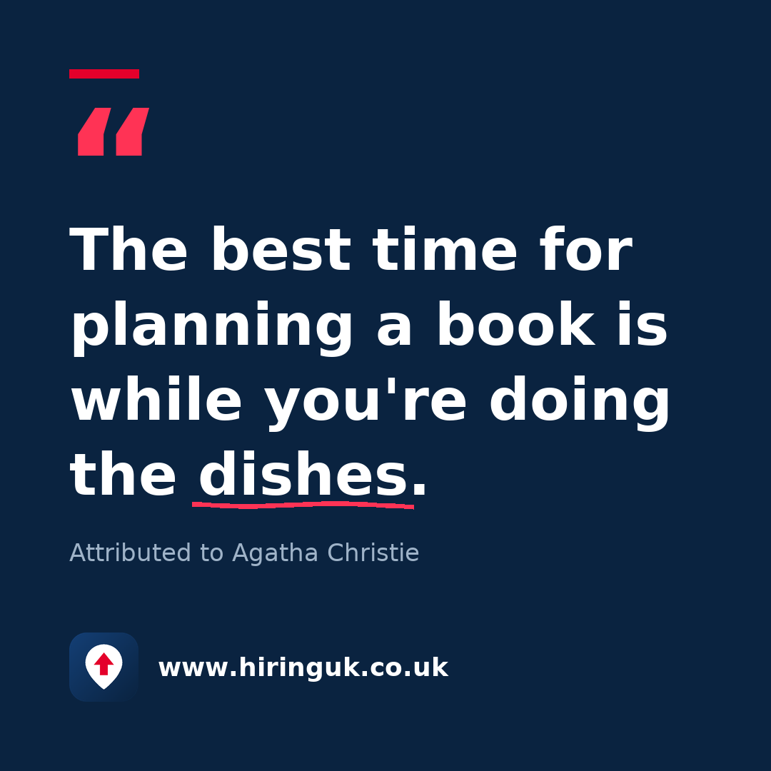 Quote card: The best time for planning a book is while you're doing the dishes.