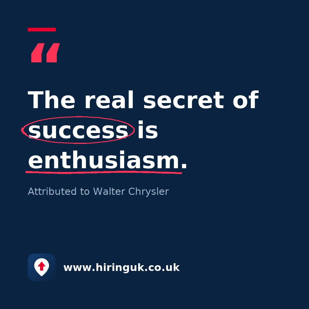 Quote card: The real secret of success is enthusiasm.