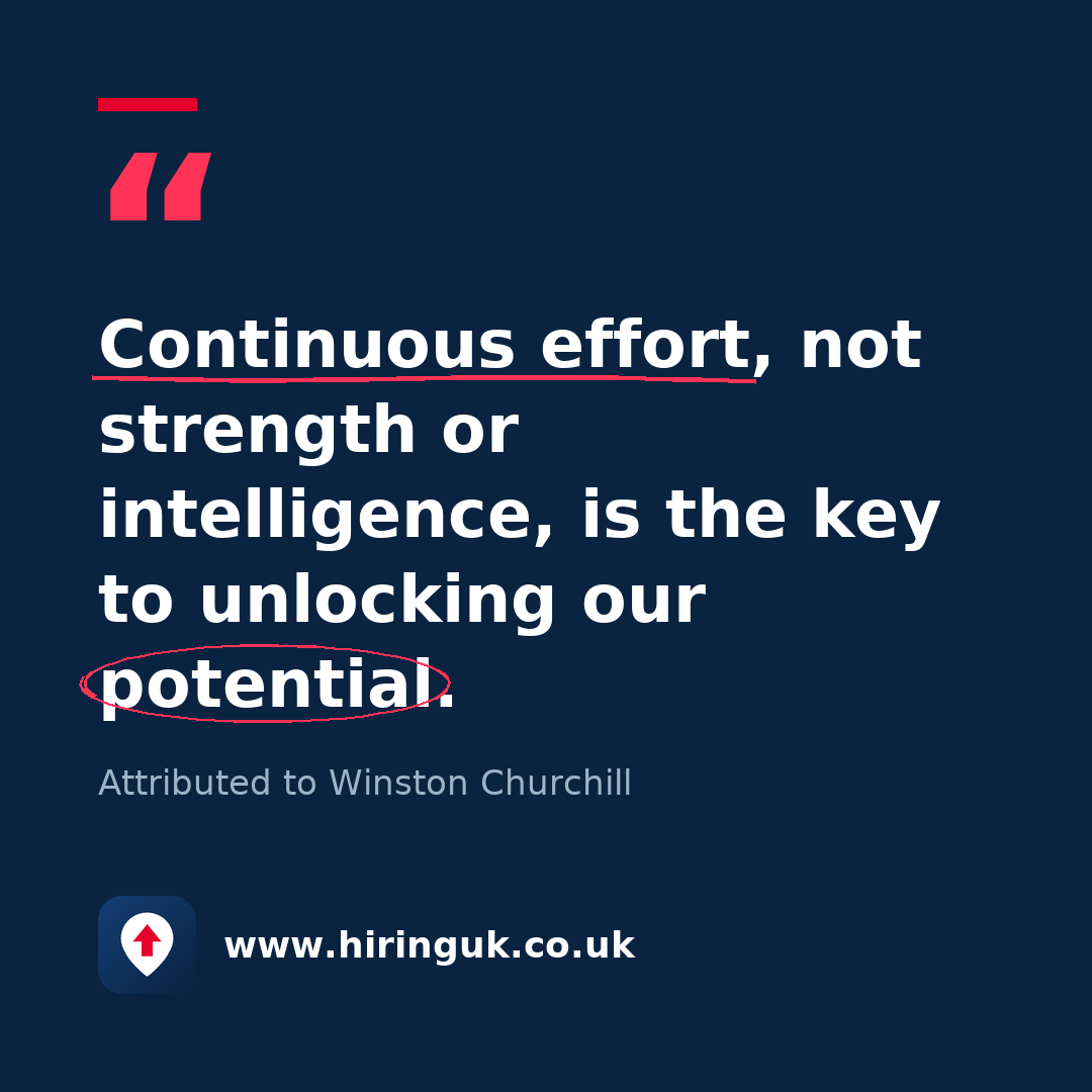 Quote card: Continuous effort, not strength or intelligence, is the key to unlocking our potential.
