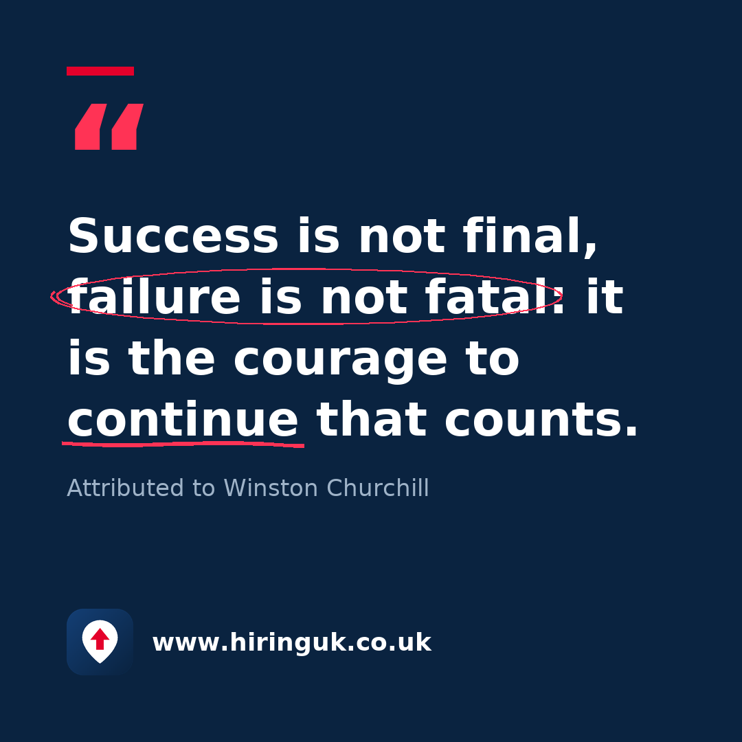 Quote card: Success is not final, failure is not fatal: it is the courage to continue that counts.