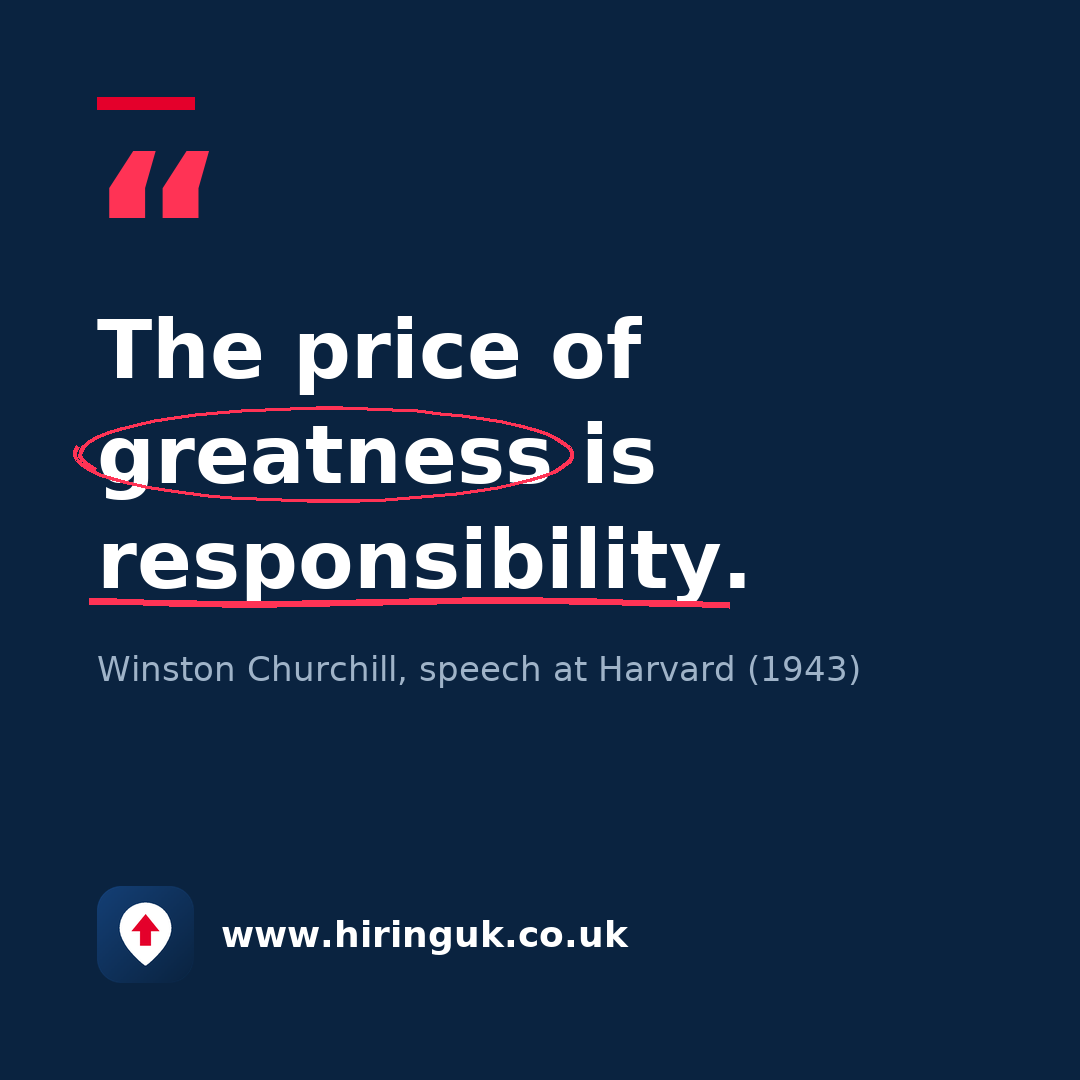 Quote card: The price of greatness is responsibility.