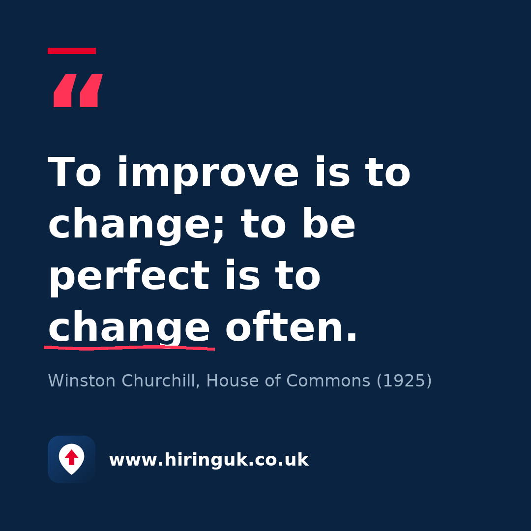 Quote card: To improve is to change; to be perfect is to change often.