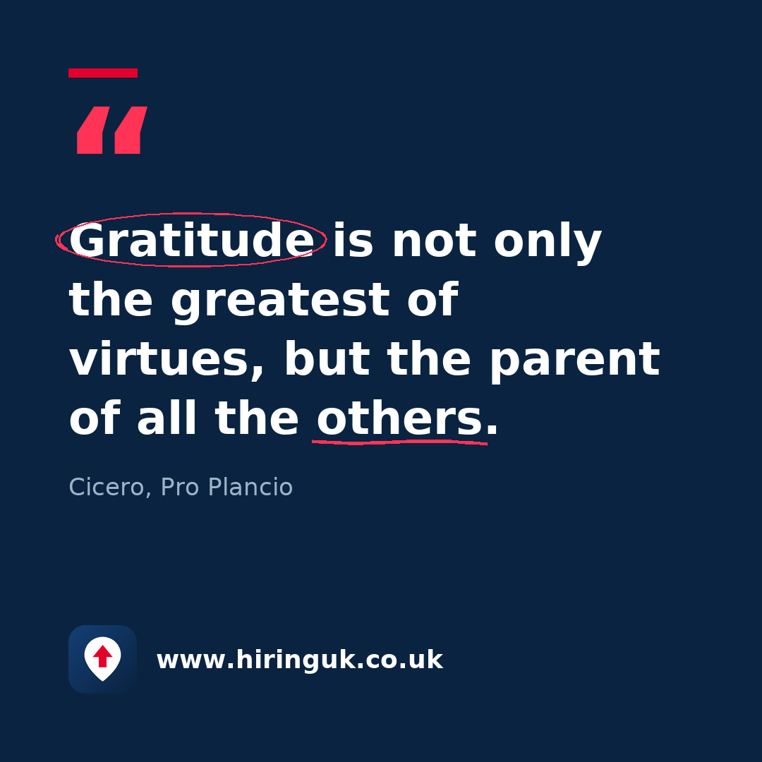 Quote card: Gratitude is not only the greatest of virtues, but the parent of all the others.