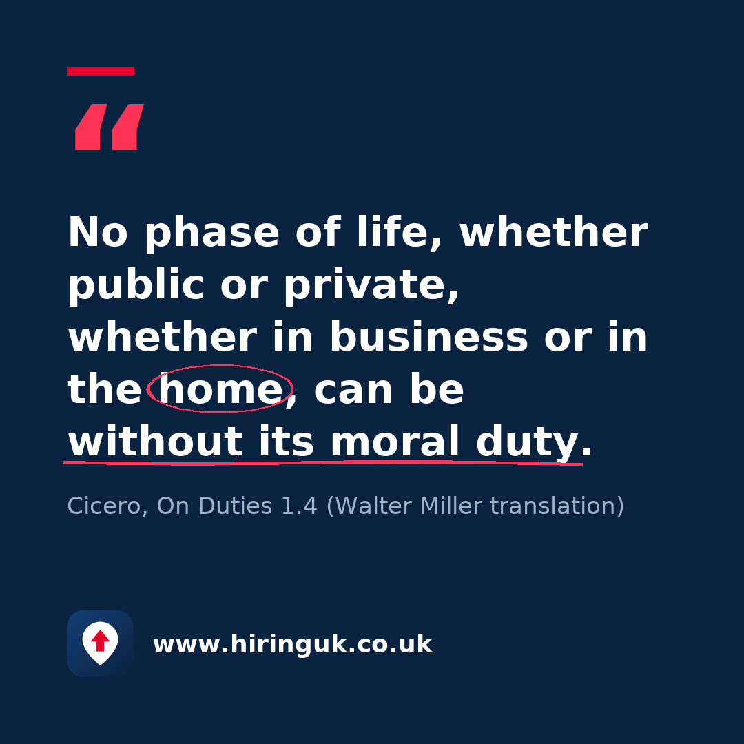Quote card: No phase of life, whether public or private, whether in business or in the home, can be without its moral duty.