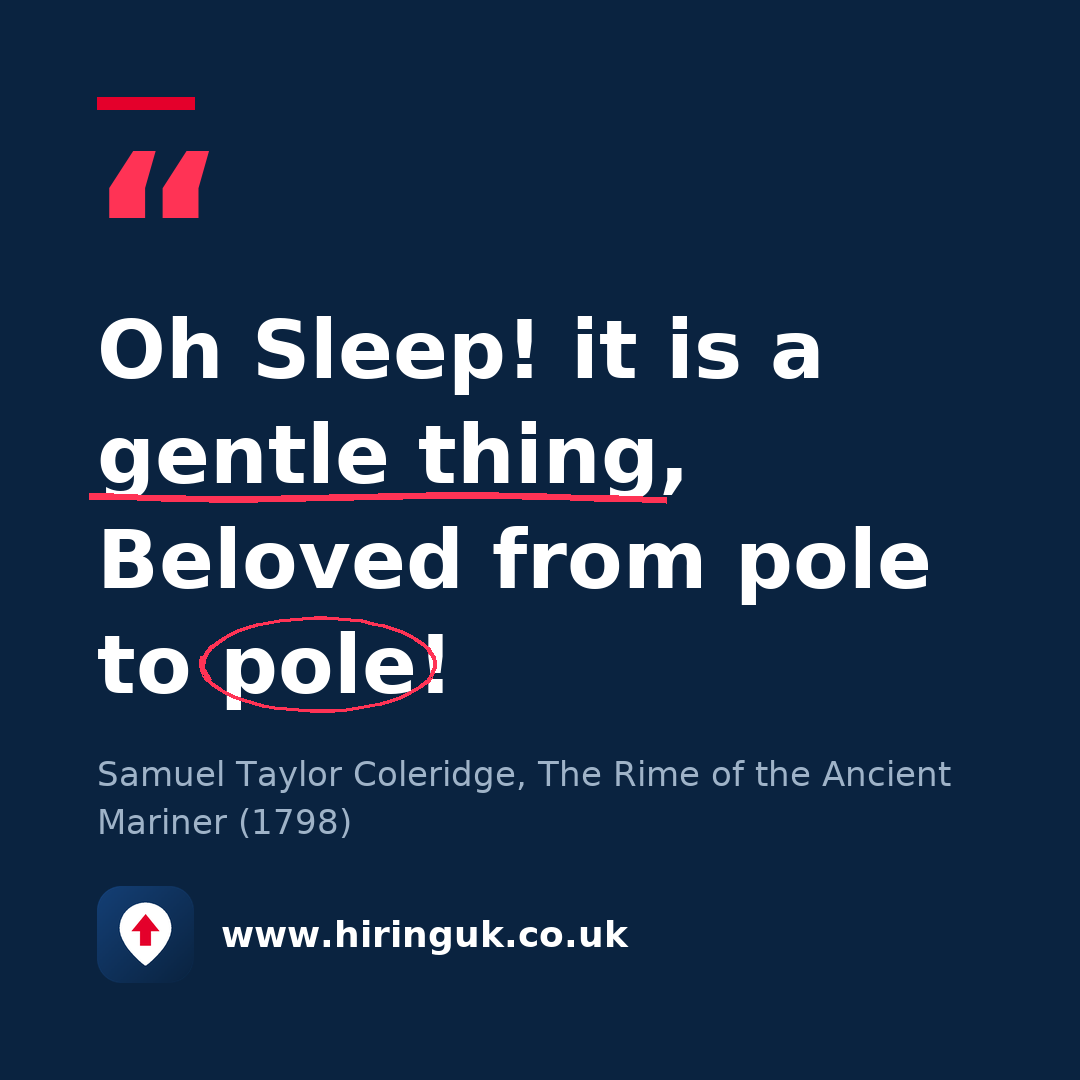 Quote card: Oh Sleep! it is a gentle thing, Beloved from pole to pole!