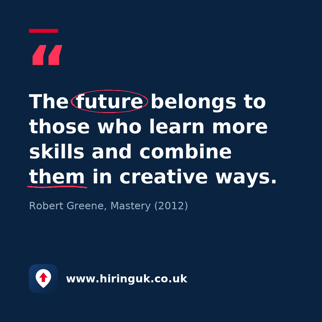 Quote card: The future belongs to those who learn more skills and combine them in creative ways.
