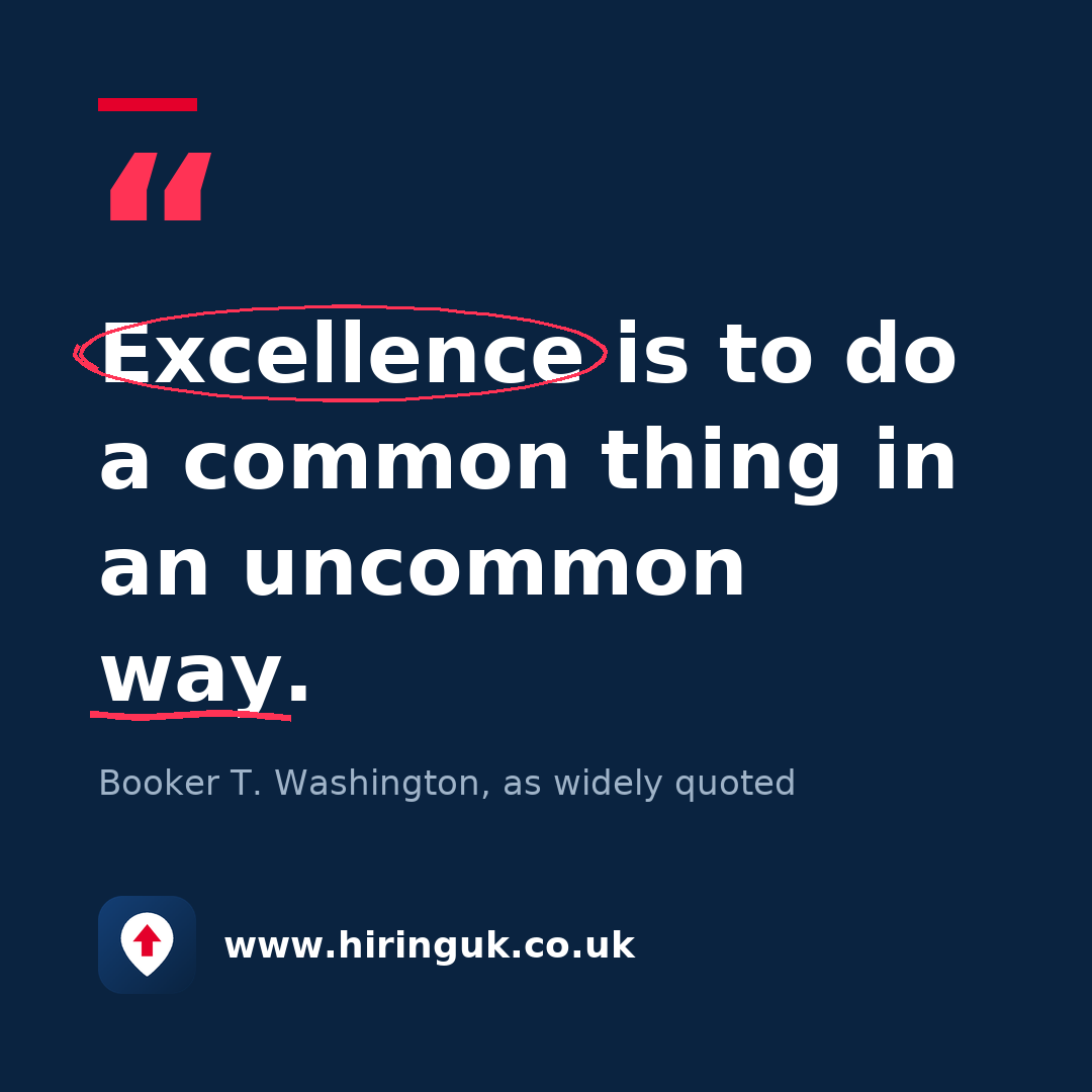 Quote card: Excellence is to do a common thing in an uncommon way.