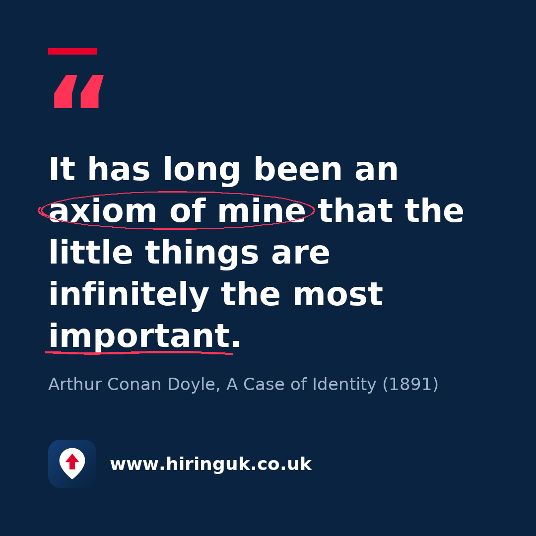 Quote card: It has long been an axiom of mine that the little things are infinitely the most important.