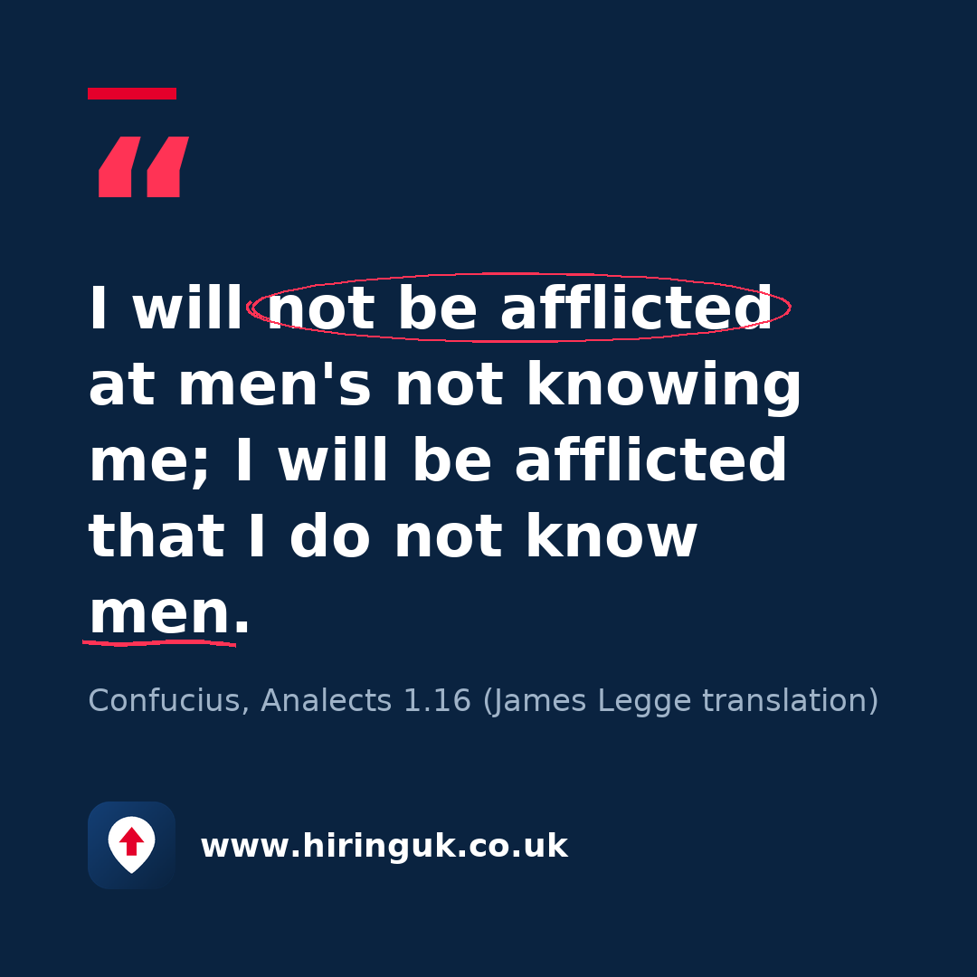 Quote card: I will not be afflicted at men's not knowing me; I will be afflicted that I do not know men.