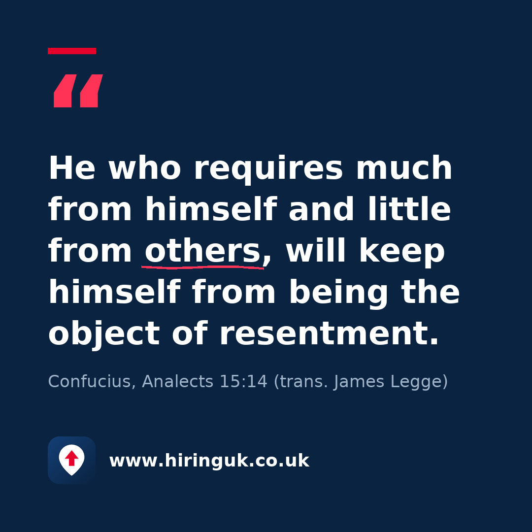 Quote card: He who requires much from himself and little from others, will keep himself from being the object of resentment.