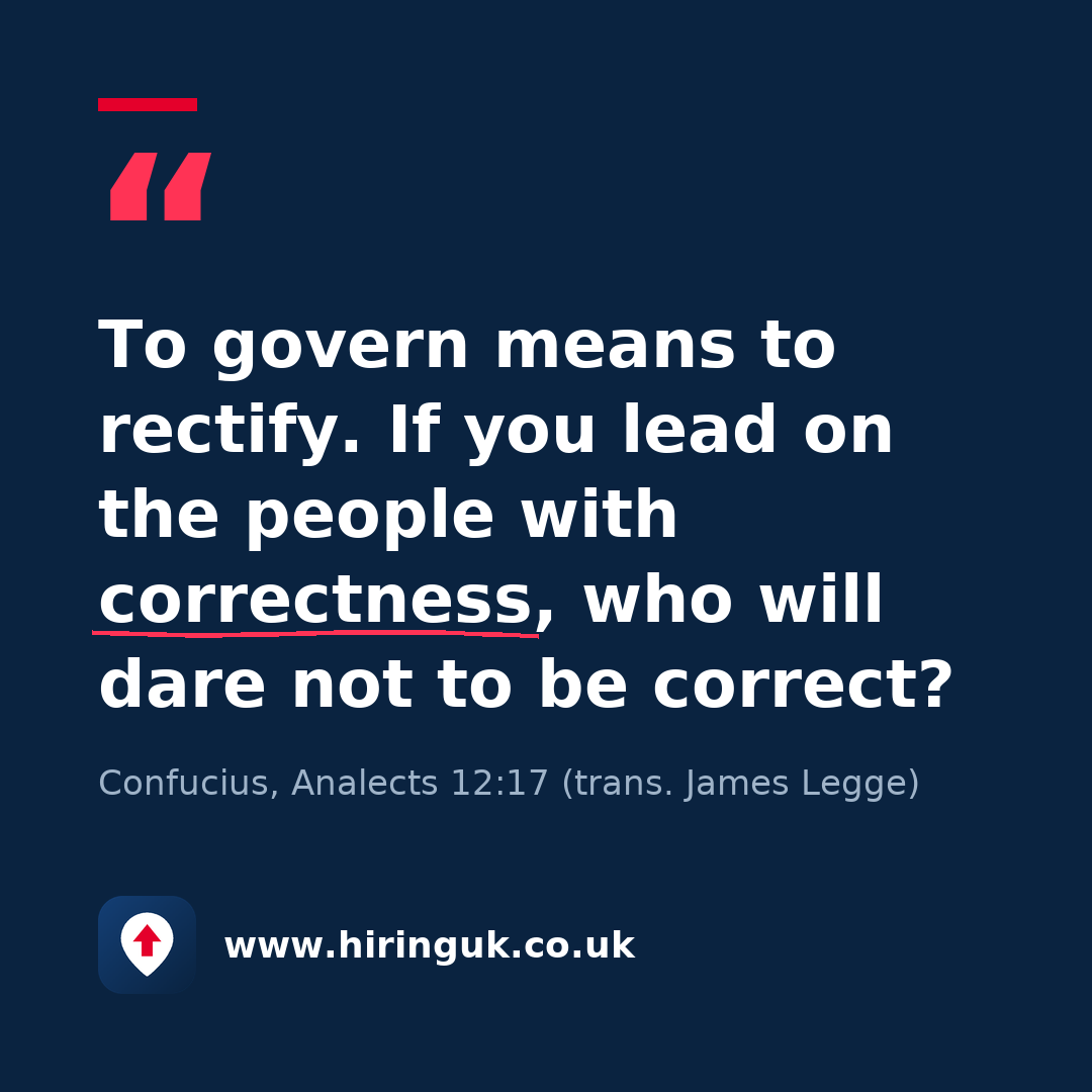 Quote card: To govern means to rectify. If you lead on the people with correctness, who will dare not to be correct?