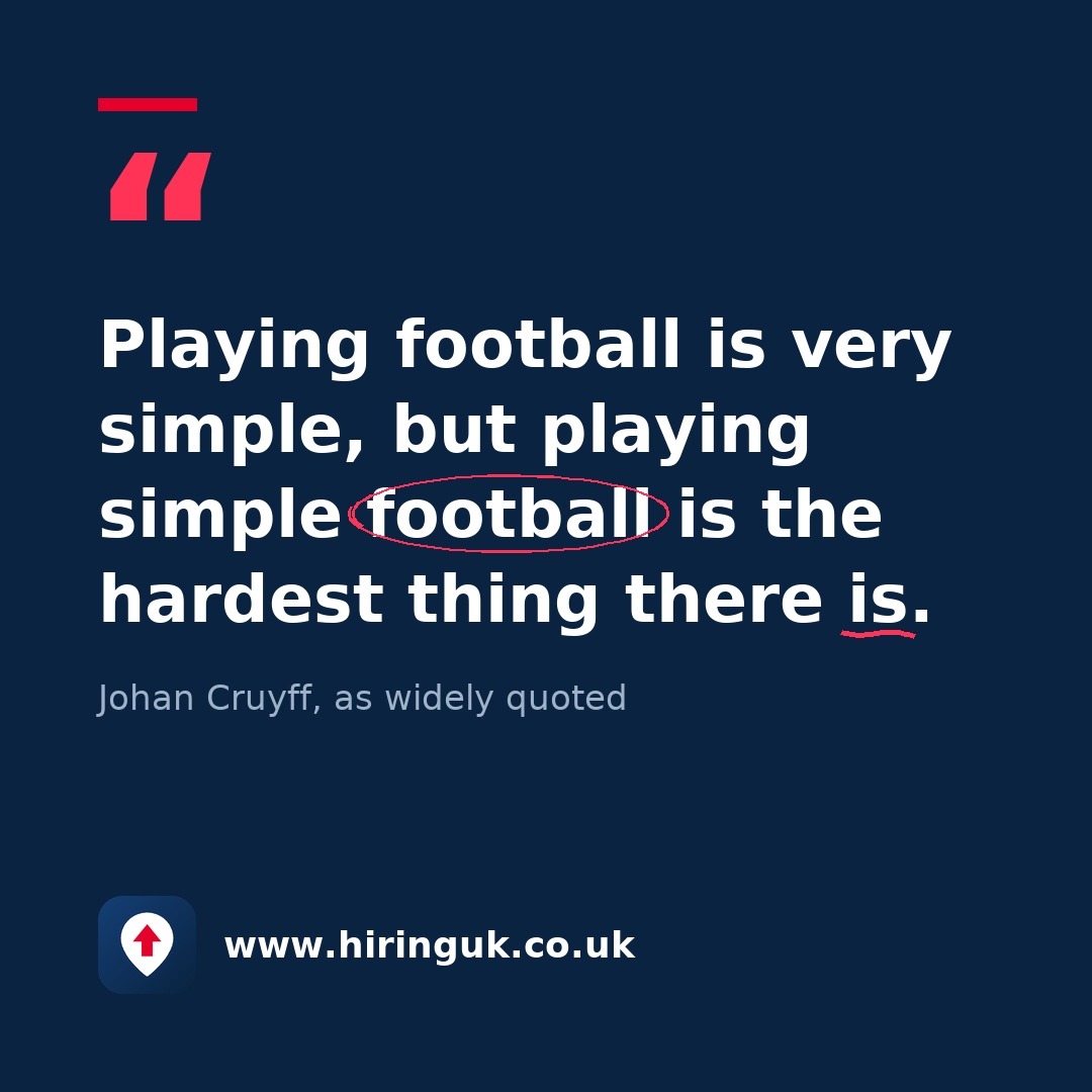 Quote card: Playing football is very simple, but playing simple football is the hardest thing there is.