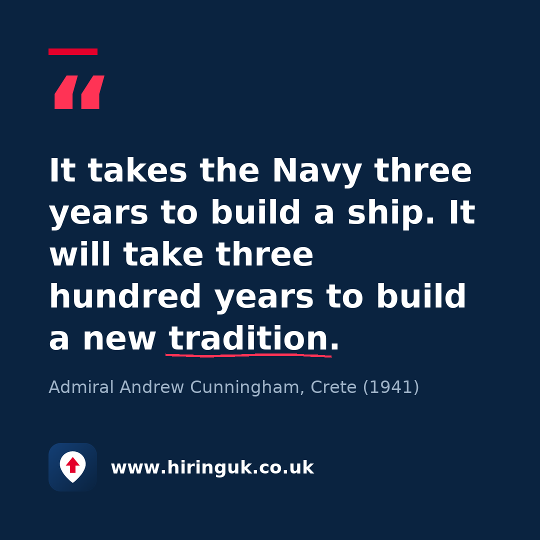Quote card: It takes the Navy three years to build a ship. It will take three hundred years to build a new tradition.