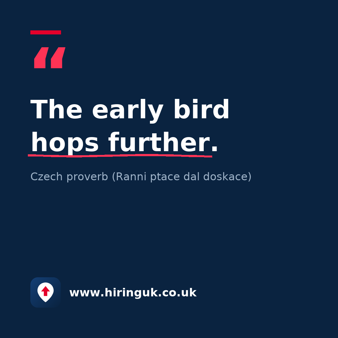 Quote card: The early bird hops further.